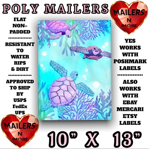( Quantity 25 10x13 ) Turtles Ocean Coral Poly Mailers Bag Shipping Envelope - Picture 3 of 3